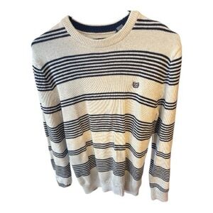 Chaps Men's Crewneck Sweater - Cream and Navy Stripes